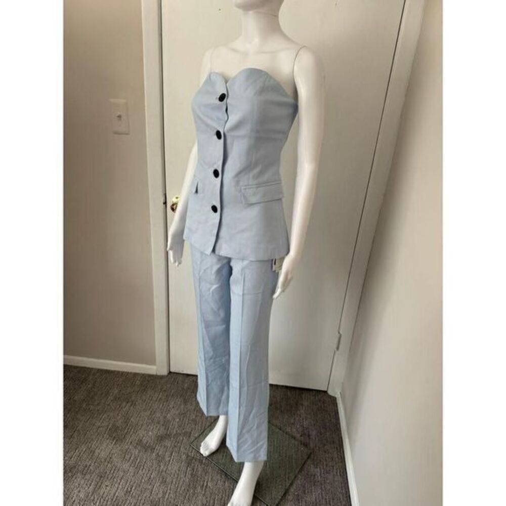 Commense Elegant Light Blue Strapless Corset Top and Wide-Leg Pants Set M - Picture 3 of 11